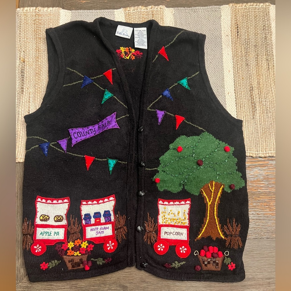 Bobbie Brooks Black Knit with Colorful Floral Design - Picture 3 of 13